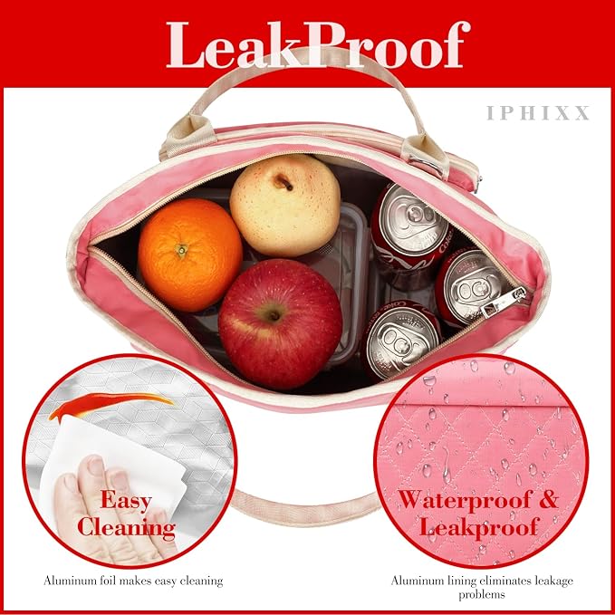 Lunch Bag Women Insulated Lunch Box for Adults - Leakproof Large Purse Lunch Tote Bags for Women with Adjustable Shoulder Strap Zipper Side Pockets for Work