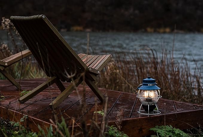 Barebones Railroad Lantern – Ocean Blue, Vintage-Inspired LED Camping Lantern with Rechargeable Battery – Adjustable Brightness Outdoor Light for Camping Gear, Backyard, and Home Decor
