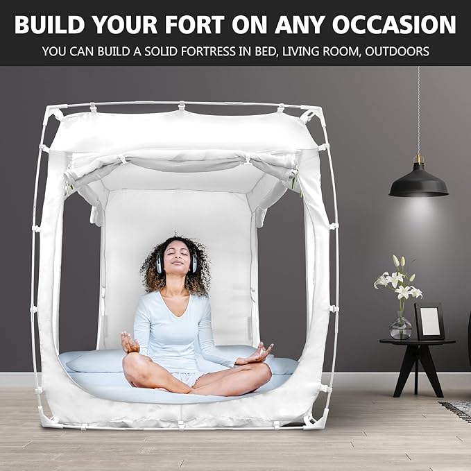 Bed Tent Bed Canopy Bunk Twin Size Tents for Adult and Kids- Portable Dream Tent Indoor Sleeping Tents 70% Blackout with 3 Doors Breathable Big Space Tents, White, WZ01-XS-White