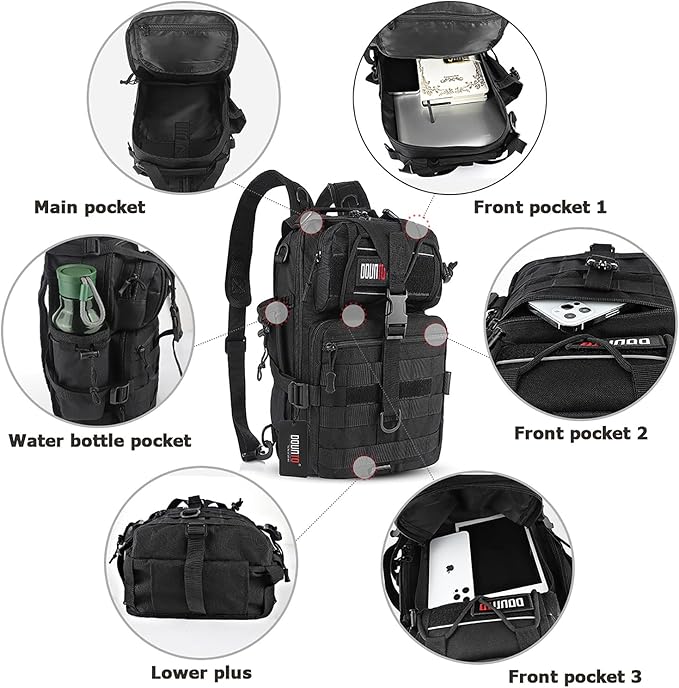 Tactical Backpack Medium EDC DayPack Military Molle Backpacks Bag Outdoor Rucksack for Fishing Hunting Camping (Black)