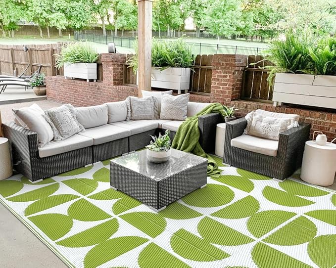 Wonnitar Outdoor Rugs 8x10 Waterproof Plastic Straw Rug, Large Outdoor Camping Rug for RV, Reversible Portable Outside Lightweight Area Rug for Backyard Balcony Beach Picnic (Green,8'x10')