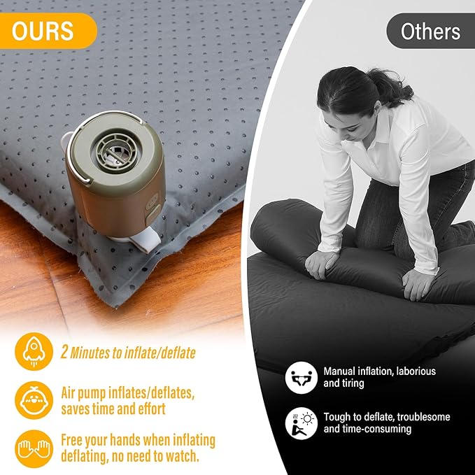 SUV Air Mattress Car Bed Camping, Inflatable Car Camping Pad with Air Pump, Ultrathick Memory Foam Camping Mattress, 9.0 R-Value Insulated Sleeping Pad 2 Person, Camping Mat for Hiking and Backpacking