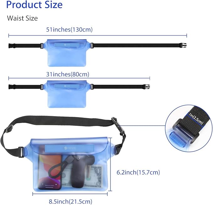 SYNCWIRE Waterproof Pouch Bag with Adjustable Waist Strap (2 Pack) - IP68 Waterproof Waist Bag Screen Touchable Dry Bag with Adjustable Belt for Beach, Swimming, Boating, Fishing, Hiking, etc