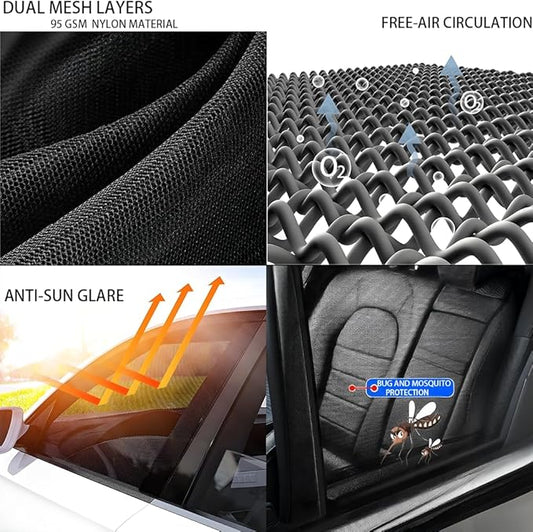 [2025] Car Window Screens for Ford F 150 250 350 2015-2025 Truck Shades 4 Pcs Pickup SUV Car Bug Mosquito Net Camping Protector Adjustable Elastic Mesh Netting for Front Rear Side Window Kids Babies