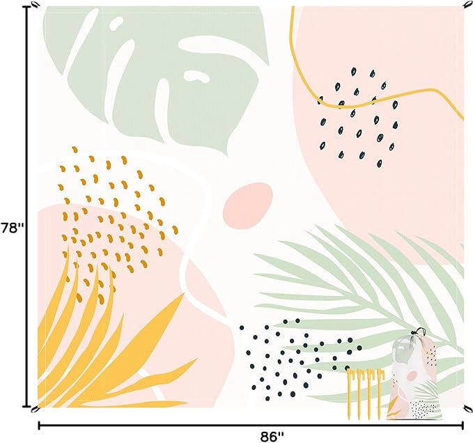 Beach Blanket, 78''×86'' Large Waterproof Sandproof Picnic Blanket for 2-4 Adults, Lightweight Compact Pink Sand Free Outdoor Mat w/ 4 Stakes for Camping, Travel, Hiking, Beach Accessories