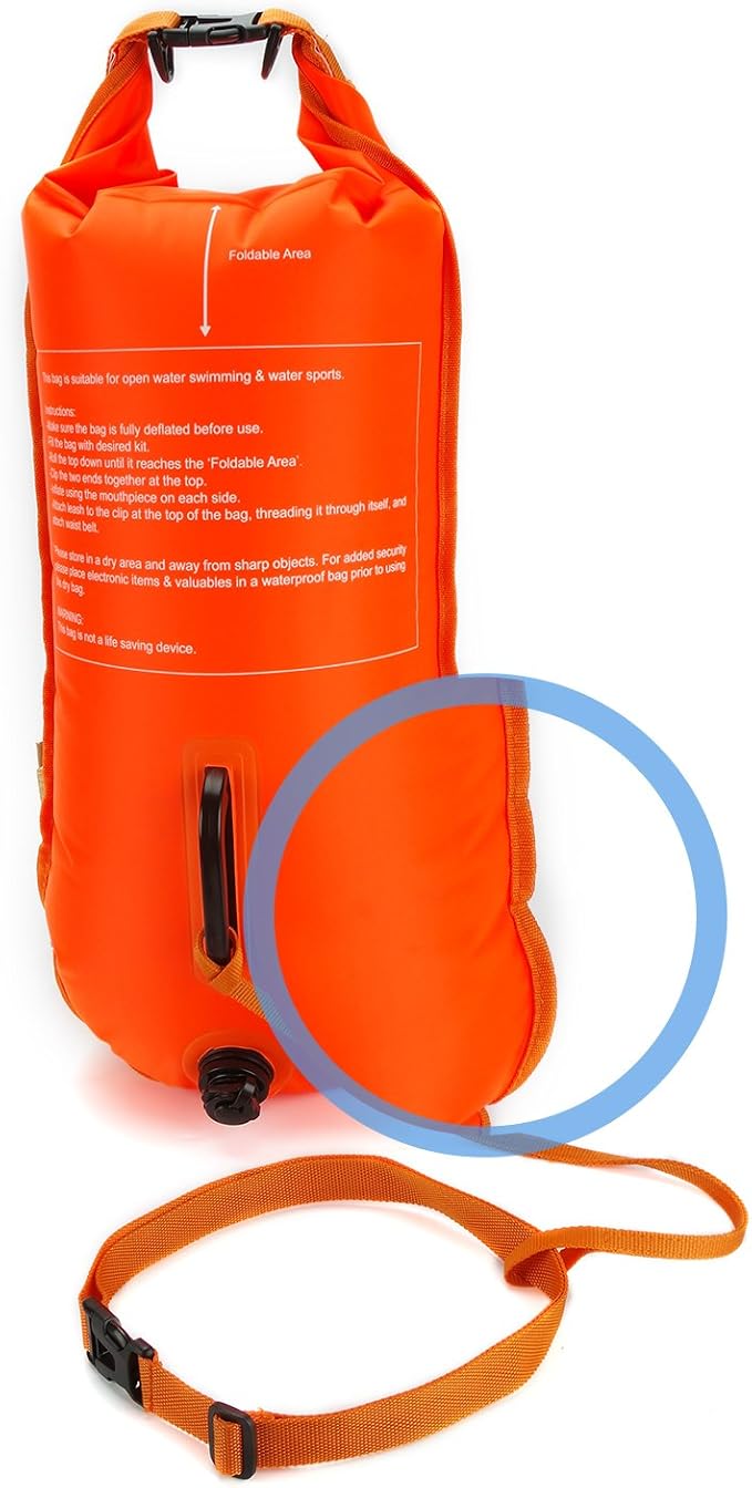 NuCamper Swim Buoy for Open Water Swimmers with Adjustable Waist Belt, Waterproof Dry Bag, Swim Bubble for Safty Swimming, Training Snorkeling, Kayaking, Boating,Beach Bags Large Capacity 28L