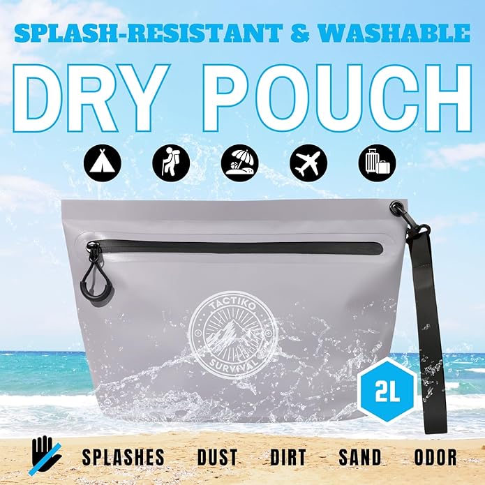 Tactiko Heavy-Duty 2L Splash Water Resistant Zipper Pouch - Hold-All Organizer for Dry Bags, Travel Bags