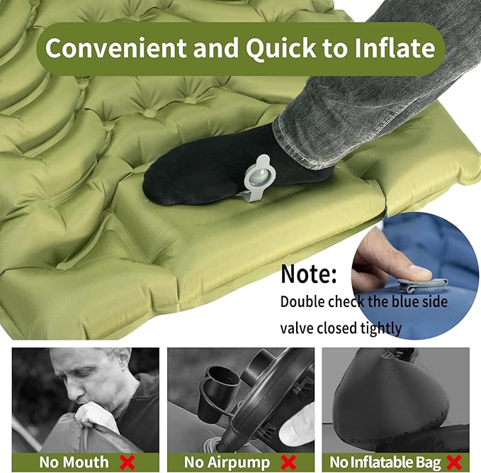 MEETSUN Self Inflating Sleeping Pad,50D Poly Pongee Fabric,Wear-Resistant,Camping Mattress Pad with Pillow,Built-in Foot Pump,4.5" Thick Lightweight Sleeping Mat for Floor,Camping,Backpacking,Tent.