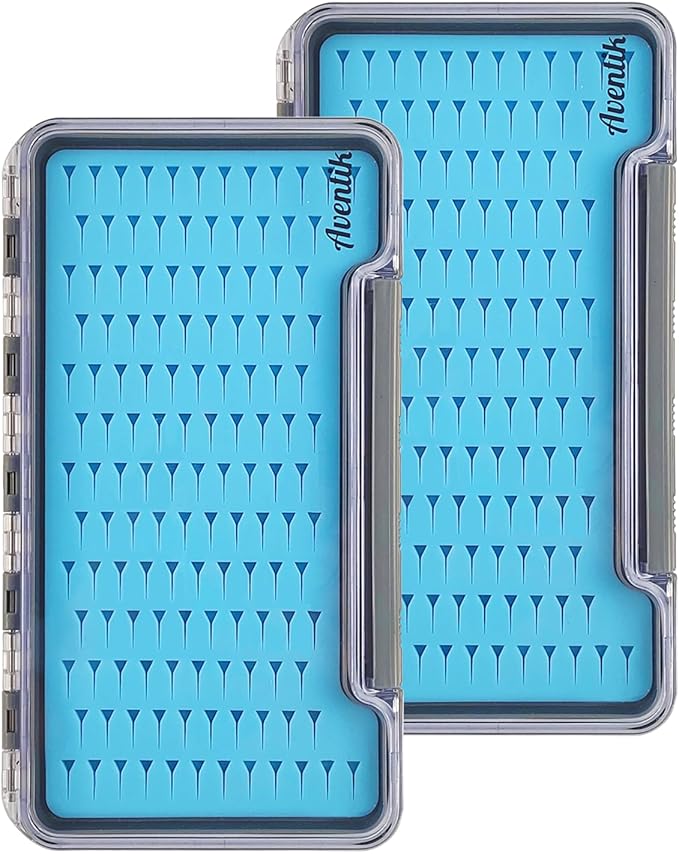 AVENTIK EUPHENG Fly Fishing Boxes Silicone Super Slim Fishing Storage Fishing Tackle Case Waterproof Pocket 7.36"X4.02"X0.63"/5.39"X3.74" X0.63'' (2PC-G048LB blue silicone:7.36"X4.02"X0.63")