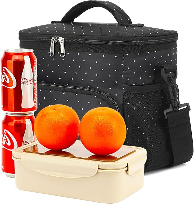 Insulated Lunch Bag for Adult/Women/Men, Reusable Large Lunch Box Cooler Soft Leakproof Tote, Thermal Meal Prep Lunch Pail with Adjustable Shoulder Strap for School/Travel/Office, Dot