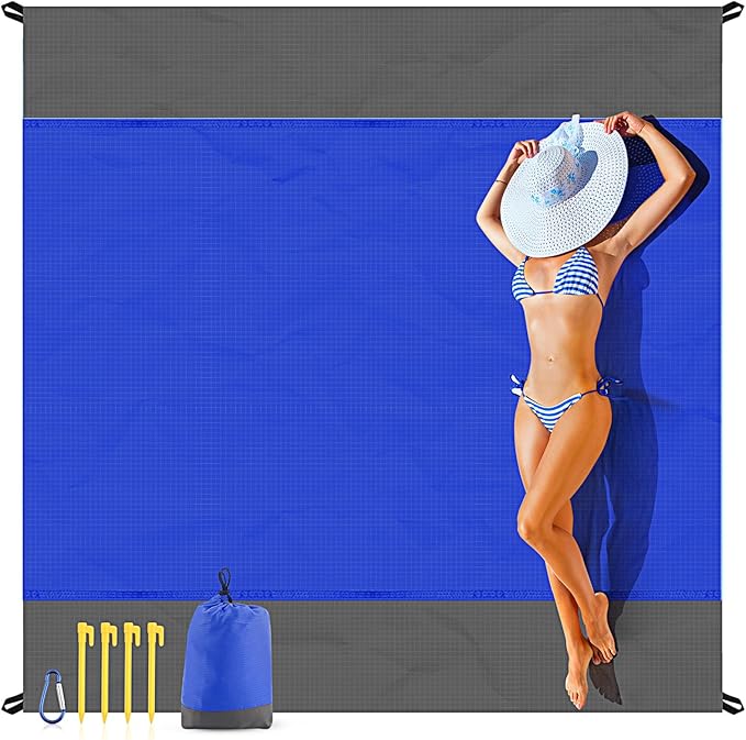 EASYFUN Beach Blanket Sandproof Oversized, 79''×83'' Extra Large Beach Mat, Portable Picnic Mat for Travel Camping Hiking, Lightweight Beach Essentials Family Water Resistant Mat Nylon 210T