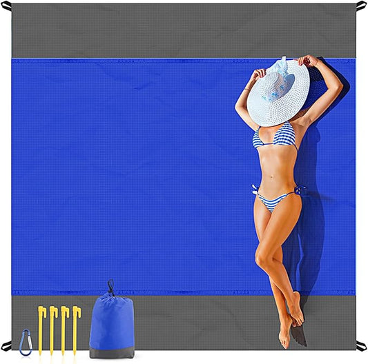 EASYFUN Beach Blanket Sandproof Oversized, 79''×83'' Extra Large Beach Mat, Portable Picnic Mat for Travel Camping Hiking, Lightweight Beach Essentials Family Water Resistant Mat Nylon 210T