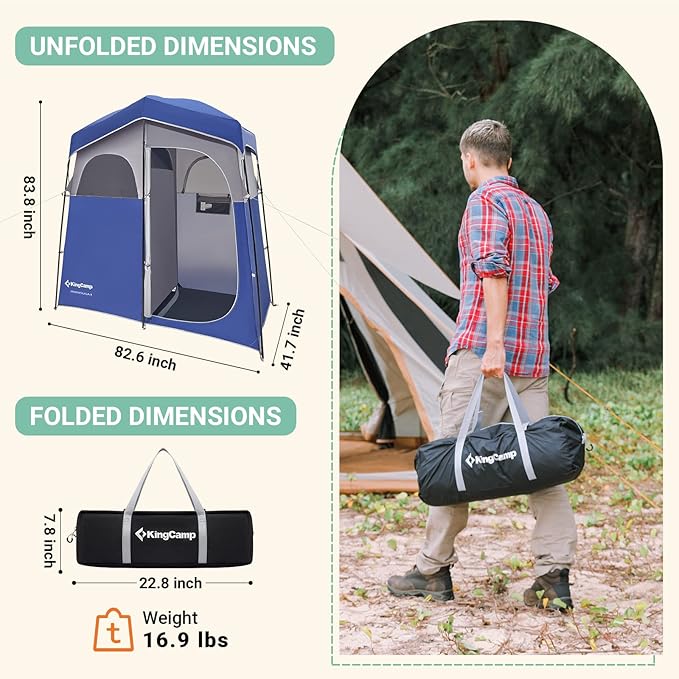 KingCamp Shower Tent, Large Portable 1/2 Room Dressing, Toilet and Changing Tents with Shower Bag & Floor for Camping & Travel