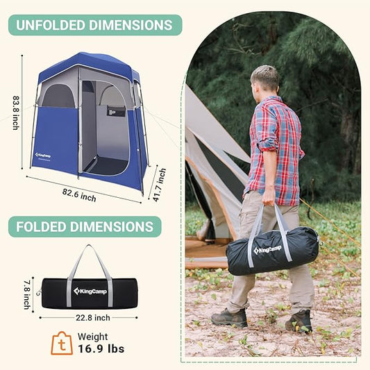 KingCamp Shower Tent, Large Portable 1/2 Room Dressing, Toilet and Changing Tents with Shower Bag & Floor for Camping & Travel