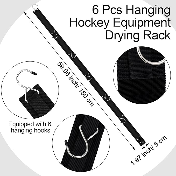 Suzile 6 Pcs Hockey Drying Rack Equipment Hanging Rack with 6 Hooks Multipurpose Gear Organizer Portable Sports Gifts Ice Hockey Camping Equipment for Home Travel Outdoor