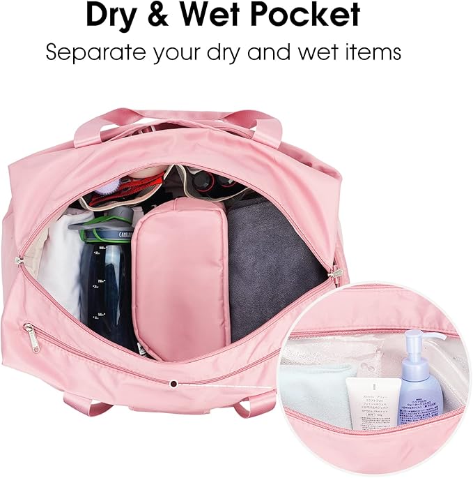 Ceneda 20" Gym Duffel Bag with Wet Pocket Shoes Compartment Portable Overnight Weekender Bag Travel bag Yoga Bag for Women (Pink)