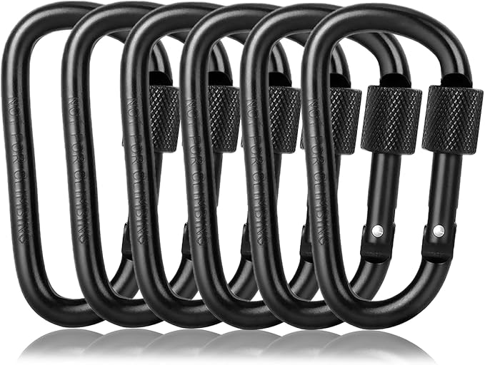 6 Pack Small Locking Carabiner Clips - 3 Inch Aluminum Alloy D-Ring Key Hooks with Twist Lock, Secure for Keys, Pet Leash, Travel Accessories (Not for Climbing)