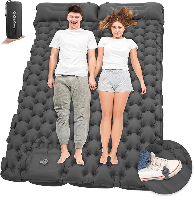 KingCamp Sleeping Pad for Camping, Inflatable Sleeping Pad Ultralight Connectable Camping Mattress with Pillow Built-in Foot Pump for Backpacking Hiking Tent Cot