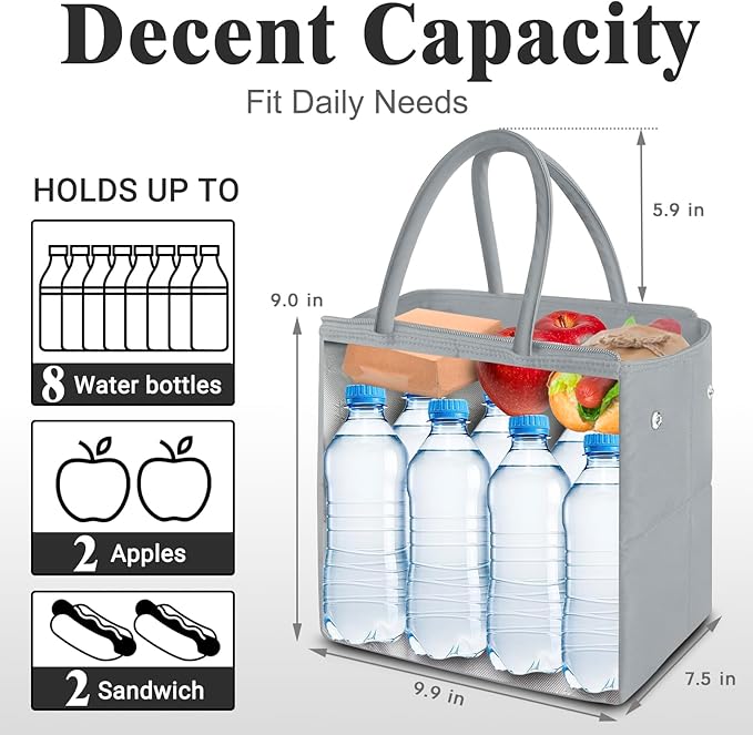 Coobiiya Lunch box for Women/Men/Adult, Thickened Quilted Puffer Lunch Box Lunch Bag Women, Small Leakproof Cute Lunch Tote Large Capacity Reusable Insulated Cooler Lunch Container for Work-Grey