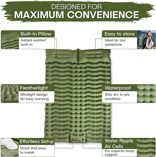 IFORREST Self-Inflating Double Sleeping Pad - Fast 60s Foot Pump 2 Person Ultralight Air Mattress - Ideal for Camping, Hiking and Backpacking