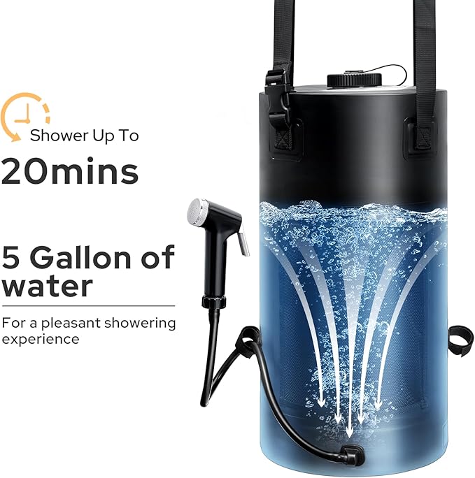 Solar Shower Bag, 5 Gal/3 Gal Portable Shower Bag for Camping, Solar Heating Outdoor Shower Bag, Upgraded Thickened Material Tear & Leak Proof, Camping Shower Bag for Traveling, Surfing