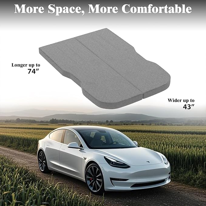 Ferlizer 4" Memory Foam Camping Mattress for Tesla Model 3, 74" x 43", Foldable Car Sleeping Pad with Plush Washable Cover, CertiPUR-US Certified, Grey