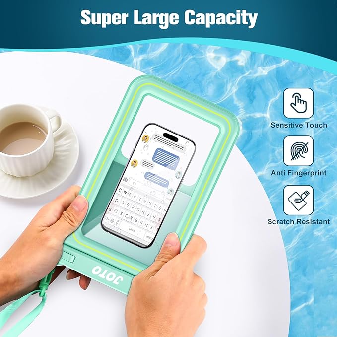 JOTO [IP68 Floatable Large Floating Waterproof Phone Pouch Up to 10", Underwater Phone Case Cellphone Dry Bag for iPhone 16 15 14 13 12 11 Pro Max Xs Max XR X 8 7 Plus SE/Galaxy S24 S23 S22 -Grey