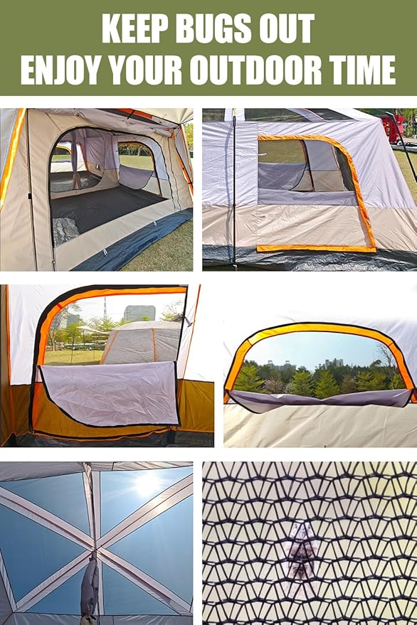 Camping Tents, 4-8 Person Stand Up Tent, Straight-Wall Design,with Full-Coverage PU-Coated All-Around Tents for Camping, Hiking, Picnic, Bivy