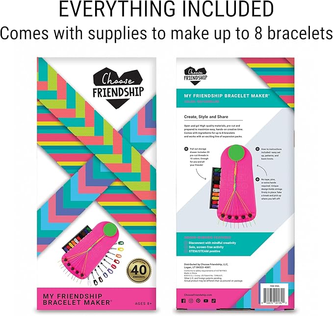 Choose Friendship, My Friendship Bracelet Maker®, an American Original | 20 Pre-cut Threads - Makes Up to 8 Bracelets | Craft Kit, Kids Jewelry-Making Kit, Gifts for Girls 8-12