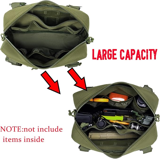 Tactical Molle Admin Pouch of Laser Cut Design,Medical EMT Organizer with Phone Pouch,EDC EMT Pack IFAK Tool Holder with US Patch (Large Green Without Accessories)