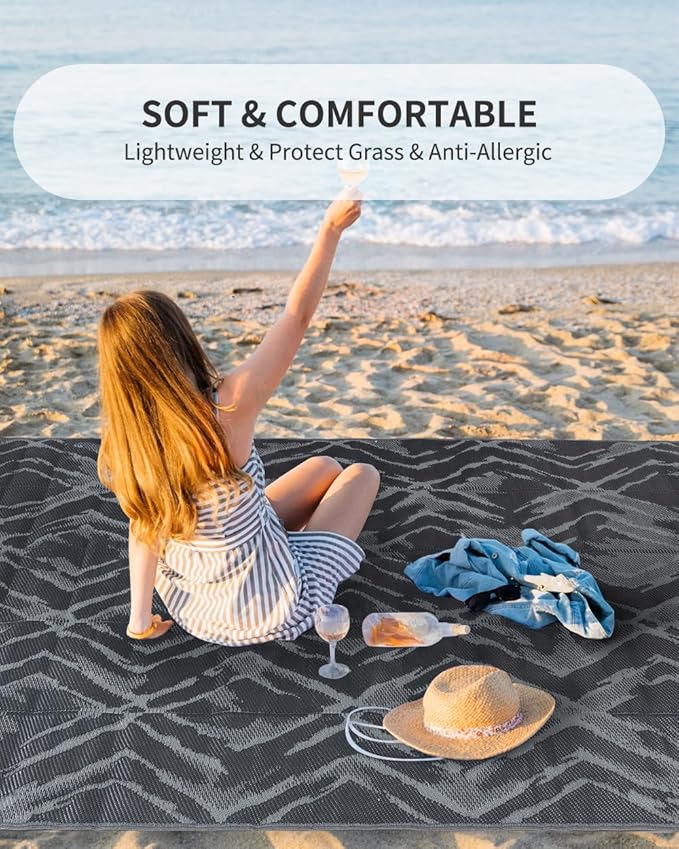 MontVoo Outdoor Rug Waterproof-Patio Rug Mat 5x7 Outdoor Carpet Reversible RV Camping Picnic Plastic Straw Rug Outside Outdoor Area Rug for Balcony Deck Backyard Patio Decor Modern Abstract