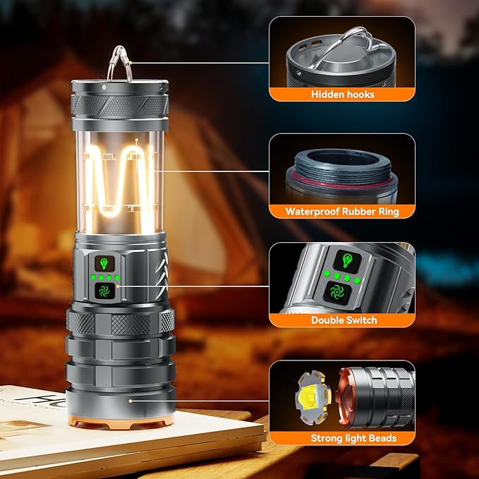 G580 Camping Flashlights,9000Lux 5000mAh Super Bright High Lumens Rechargeable Flashlight with 11 Modes,Waterproof,Adjustable LED Multi-Flashlight for Car,Outdoor,Camping,Walking,Tactical