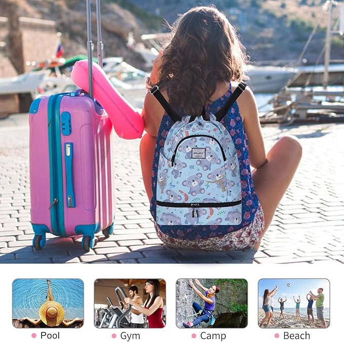 Dry Wet Drawstring Backpack with Shoe Compartment for Women Adjustable Gym Bag
