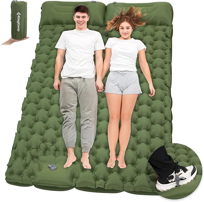KingCamp Sleeping Pad for Camping, Inflatable Sleeping Pad Ultralight Connectable Camping Mattress with Pillow Built-in Foot Pump for Backpacking Hiking Tent Cot