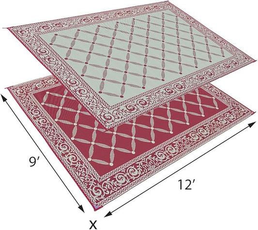 Stylish Camping 119125 9-feet by 12-feet Reversible Mat, Plastic Straw Rug, Large Floor Mat for Outdoors, RV, Patio, Backyard, Picnic, Beach, Camping (Burgundy/Beige)