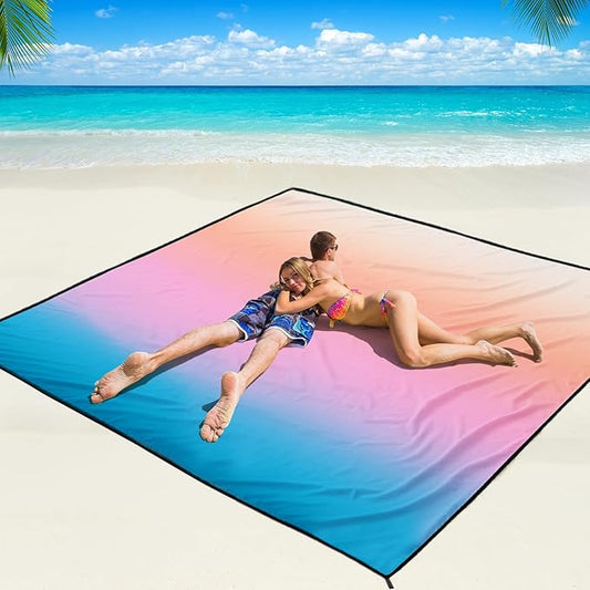 Beach Blanket Waterproof Sandproof Beach Mat 79" X 83" /10'x9'for 2-8 Adults Quick Drying Outdoor Picnic Mat Beach Accessories for Travel, Camping, Hiking