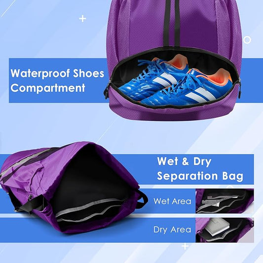 BROTOU Soccer Bags, Football Backpack, Volleyball Bag, Drawstring Soccer Backpack with Ball and Shoe Compartment