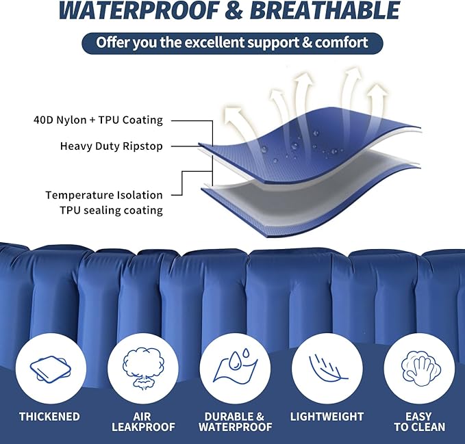 LAMA Double Sleeping Pad for Camping, 2 Persons Self Inflating Camping Mattress for Sleeping, Ultra-Thick 4" Sleeping Mat with Pillow Built-in Pump, Ultralight Camping Mat for Backpacking, Hiking, BL