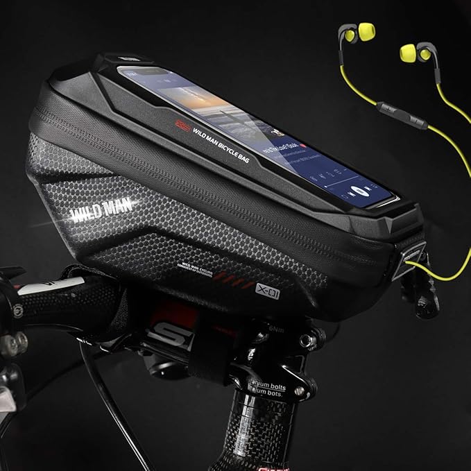 Bike Handlebar Bag, Waterproof Bicycle Frame Top Tube Pouch Pannier Cycling Handlebar Bags Bike Phone Mount Cycle Cell Phone Holder Stand for iPhone 16 15 14 13 Pro Max Samsung Smartphone up to 6.7''