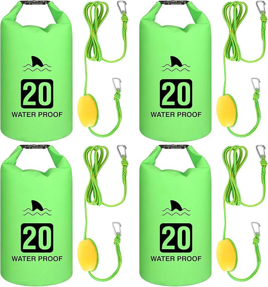 4 Set 2 in 1 Sand Anchor and Buoy Kit Floating Bag Kayak Anchor Waterproof Dry Bag for Lake Beach Boats Watercrafts Hiking Camping Water Sports Surfing Tubing Kayaking(Green)
