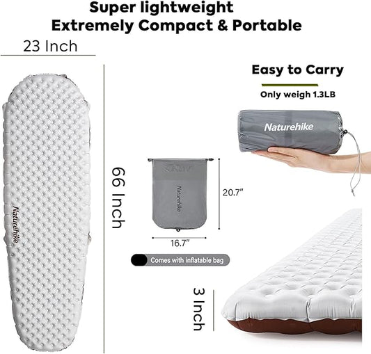 Naturehike 5.8/8.8 R-Value Camping Sleeping Pad,3.1"-4.7" Ultra-Thick,1-1.4LB Ultralight Camping Mat with Inflatable Bag,Backpacking Inflatable Foam Camping Mat for Car,Hiking