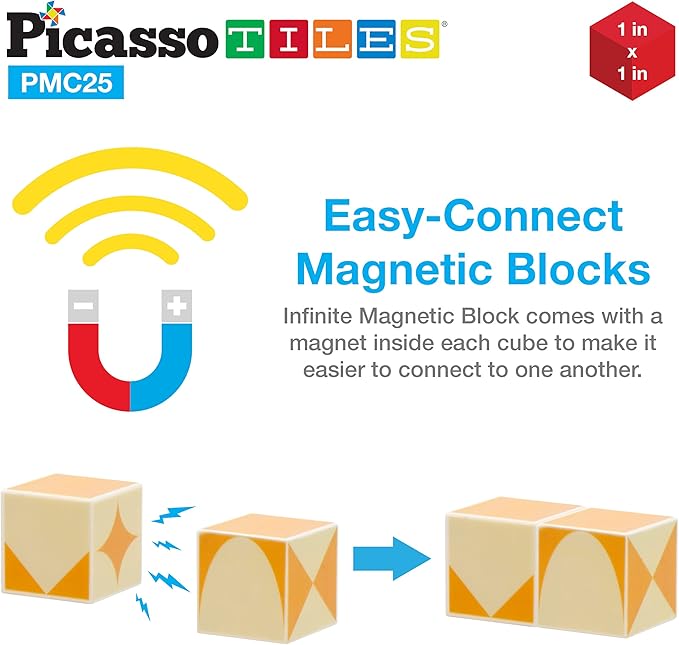 Picasso Cubes 25 Piece Magnetic Puzzle Game Magic Cube Puzzles Brain Teaser Set Kids Toy Magnet Pattern Block Matching Toys with Free Ideabook 150+ Inspirations Included STEM Learning Early Education