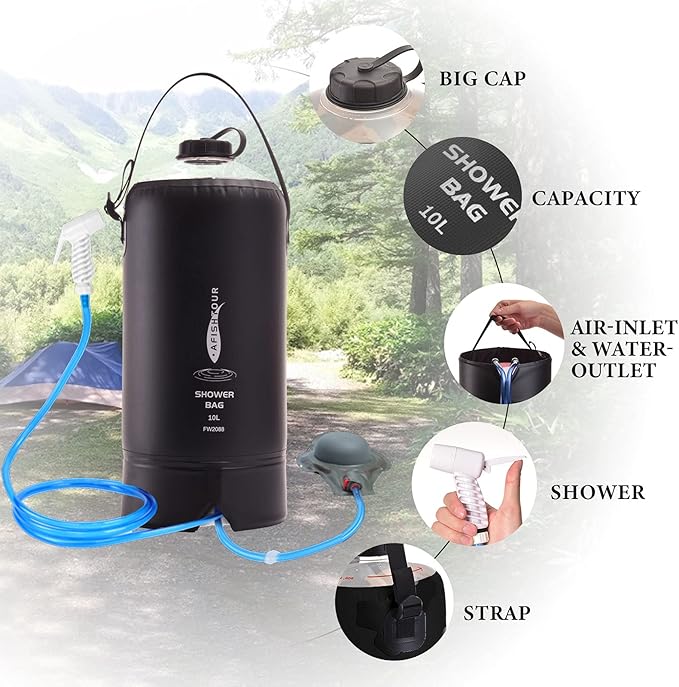 Portable Camping Shower Bag - 10L/2.2 Gallons 20/5 Gallons Solar Shower Water Bag with Foot Pump, Hose and Shower Head - Camp Shower for Camping, Beach, Travel, Outdoor Activities