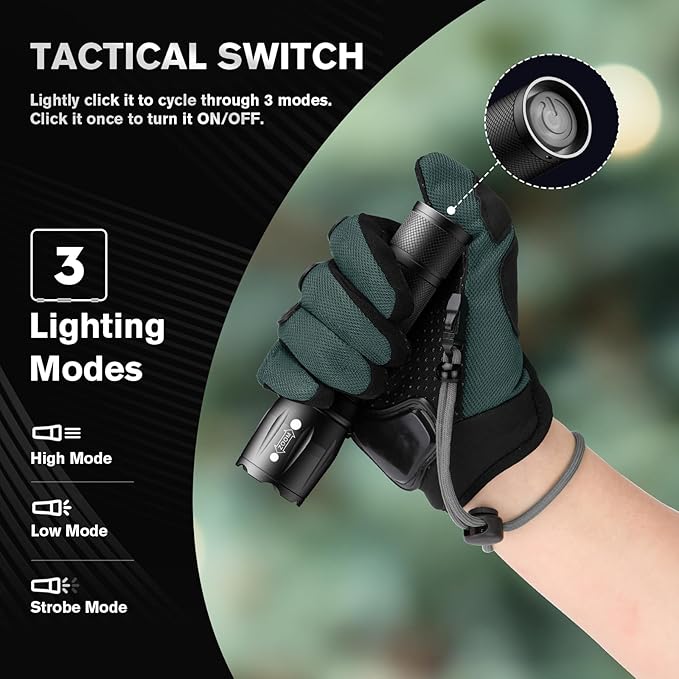 LED Flashlights High Lumens 4 Pack, Powerful Tactical Flashlight With 3 Modes, Pocket Small Flash Light, Waterproof Zoomable Flashlights for Home Emergencies, Camping Essentials (Battery Included)