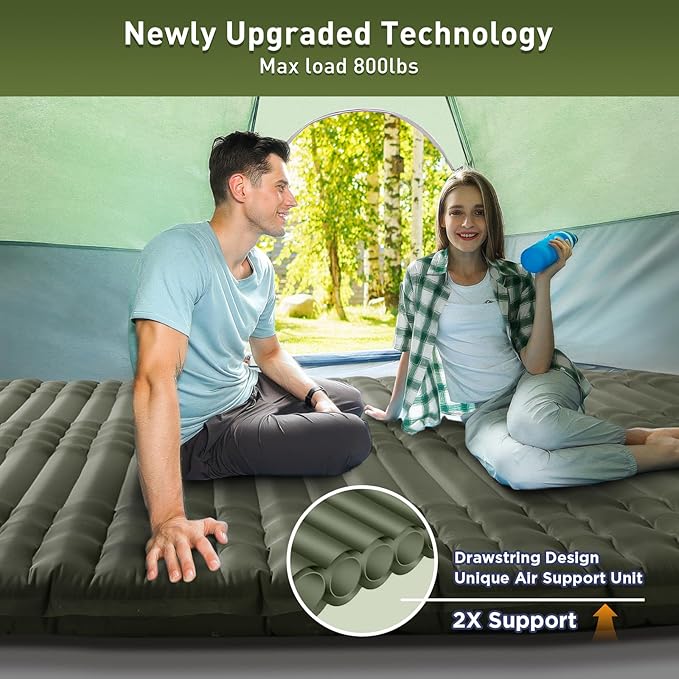 Elegear Double Sleeping Pad for Camping, 4" Ultra-Thick Self Inflating Camping Pad 2 Person with Pillow Built-in Foot Pump, Portable Camping Sleeping Mat for Backpacking, Hiking, Tent(Army Green Full)