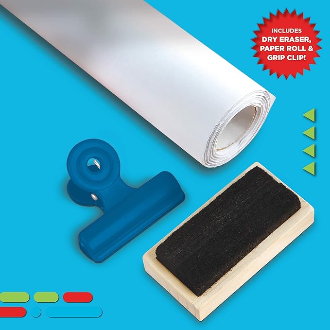 Discovery Kids 3-in-1 Tabletop Dry Erase Chalkboard Painting Art Easel, Includes Paper Roll and Oversized Clip, 17 x 15 Inch Wood Frame, Perfect for Children 3+ | Foldable/Portable for Countertop Play