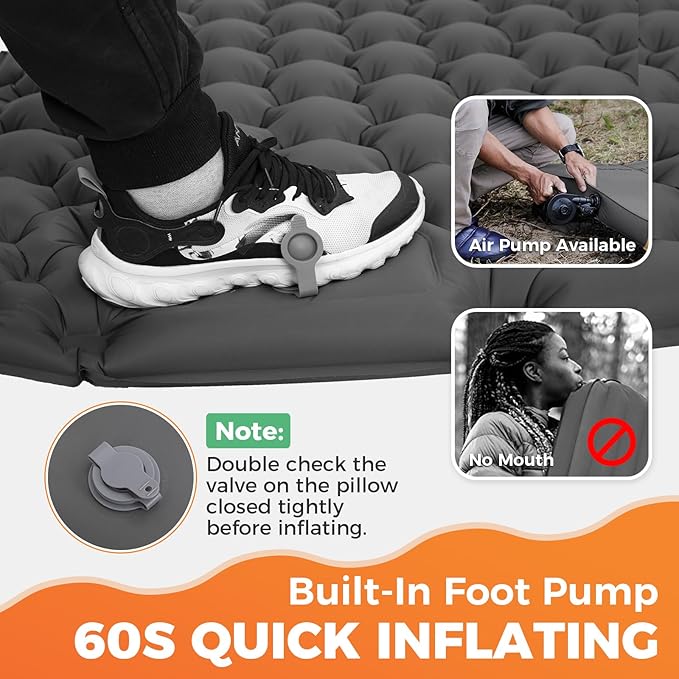 KingCamp Sleeping Pad for Camping, Inflatable Sleeping Pad Ultralight Connectable Camping Mattress with Pillow Built-in Foot Pump for Backpacking Hiking Tent Cot