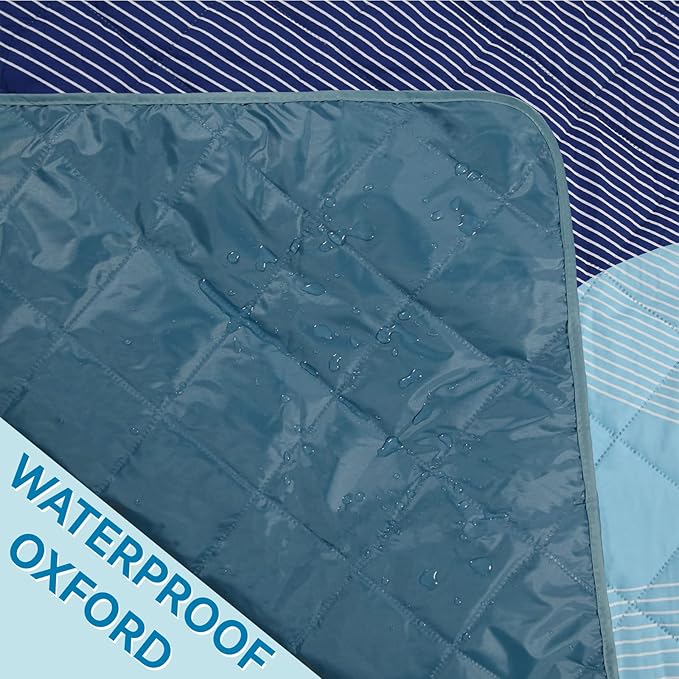 Whale Flotilla Extra Large Waterproof Picnic Blankets 60"x80", Foldable Lightweight Outdoor Blanket for Camping, Hiking, Traveling, Soft Portable Easy to Clean Picnic Mat for Beach Grass Park, Blue