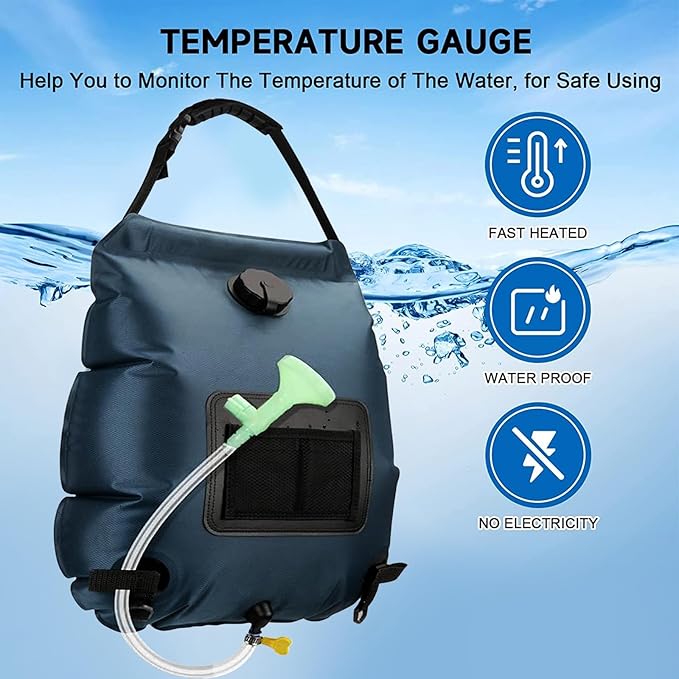 Solar Shower Bag, Solar Heating Camping Shower Bag, 5Gal(20L) Portable Camping Shower Bag, with Removable Hose and On-Off Switchable Shower Head, for Outdoor Traveling/Climbing/Hiking/Beach/Swimming