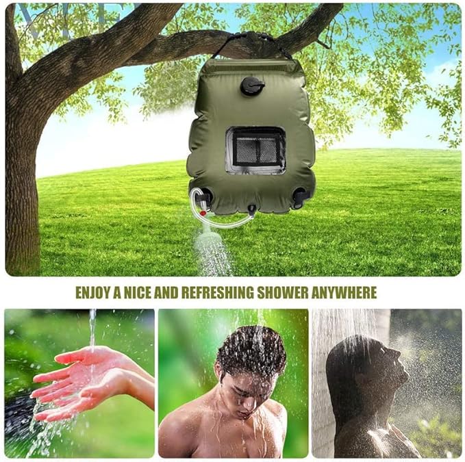 Solar Portable 5 Gal/20L Heating Removable Hose & On-Off Switchable Compact Shower Bag for Camping Hiking Traveling Beach Swimming